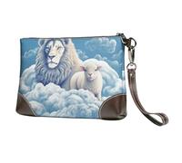 Leather Wristlet Wallet Clutch Purses For Women Small Wallet Purses Clutch Handbags Lamb With A Lion Zipper Purse For Ladies Women Gifts