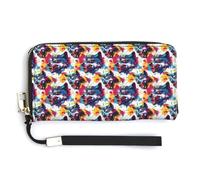 Leather Wristlet Wallets for Women - Colorful Graffiti Wolf Head Print Small Ladies Wallet Hand Purse with Zipper