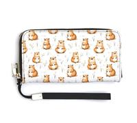Leather Wristlet Wallets for Women - Cute Field Mouse Print Small Ladies Wallet Hand Purse with Zipper