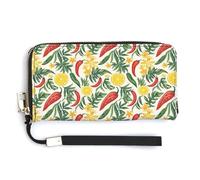 Leather Wristlet Wallets for Women - Hawaiian Tropical Chili Lemon Print Small Ladies Wallet Hand Purse with Zipper