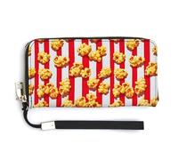 Leather Wristlet Wallets for Women - Red And White Popcorn Print Small Ladies Wallet Hand Purse with Zipper