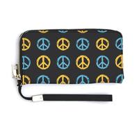 Leather Wristlet Wallets for Women - Vintage Peace Symbol Print Small Ladies Wallet Hand Purse with Zipper