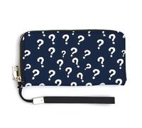 Leather Wristlet Wallets for Women - White Question Mark Print Small Ladies Wallet Hand Purse with Zipper