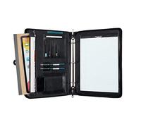 Leather Writing Case for Women, Conference Folder A4 with Ring Binder, Vegan Leather Folder A4 for Business Women, A4 File Folder with Zip, Black