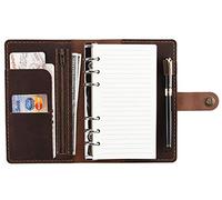 Leather Writing Journal Notebook Refillable, A6 Personal Size Traveler's Notebook with Pockets, 6 Ring Binder Planner Notebook with Pen Holder-BROWN