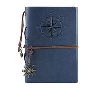 Leather Writing Journal Notebook, Vintage Nautical Spiral Notebook Refillable Diary Sketchbook Travel Journals to Write in with Blank Pages and Retro Pendants (Deep Blue)