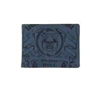 Leather Zentrum Genuine Leather Classic Loving The Burn of Hell Skull Print Bi-Fold Olive Men's Wallet (8 Card Slots), Grey, One Size, Casual