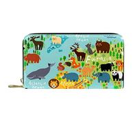 Leather Zip Long Wallet Seven Continents Four Oceans Animals Personalise Purse