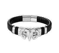 Leather Zodiac Bracelet Men Aries Constellation Leather Cuff Wristband With Magnetic Clasp Handmade Astrology Jewellery For Women Men Silver 19Cm