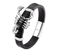 Leather Zodiac Bracelet Men Scorpio Constellation Leather Cuff Wristband With Magnetic Clasp Scorpion Shaped Handmade Astrology Jewellery For Women Men Black 21Cm