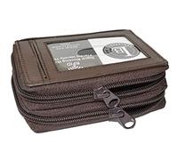 Leatherboss Leather RFID Identity Safe Double Zippered Accordion Wallet, Dark Brown, 3.5" x 4.5" x 1"