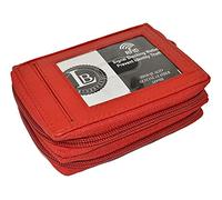 Leatherboss Leather RFID Identity Safe Double Zippered Accordion Wallet, Red, 3.5" x 4.5" x 1"