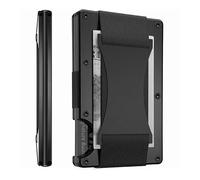 Leatherboss Slim Wallets for Mens Metal Wallet with Cash Strap Thin Minimalist Aluminum Credit Card Holder, Midnight Black, Aluminum Wallet