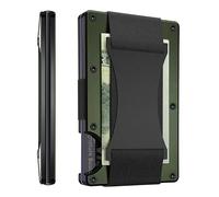 Leatherboss Slim Wallets for Mens Metal Wallet with Cash Strap Thin Minimalist Aluminum Credit Card Holder, Armygreen, Aluminum Wallet