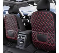 Leatherette Car Seat Protector - 2 Pack Large Car Kick Mats with Storage Pockets Organizer Seat Back Cover Against Dirty Shoes & Scratches, Universal Fit for Most Vehicles, Black with Red Line