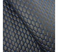 Leatherette Car Seat Upholstery Fabric, 130cm Width Multiple Stitching Colours, Supplied by The Metre as Continuous Piece (Blue Stitch/Honey Quilted)