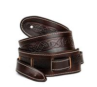 Leathergraft Celtic Guitar Strap - Made From Grain Natural Tooling Leather with Traditional Celtic Pattern - Fully Adjustable Strap - 5cm Wide - Brown