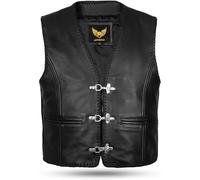 Leatherick Black Genuine Leather Motorcycle Waistcoat | Braided Biker Vest with Fish Hook Buckle and Adjustable Sides (UK, Alpha, XXL, Regular, Short, Black (With Zipper))