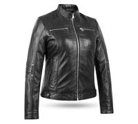 Leatherick Blair Premium Lambskin Leather Ladies Cafe Racer Biker Jackets - Stylish Zip-Up Motorcycle Jacket with Functional Pockets (UK, Alpha, M, Regular, Regular, Black)