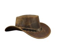 Leatherick Cowboy Hat - Brown Braided West Style Wide Brim Vintage Outback Hat with Chin Cord (S, Brown (Braided))