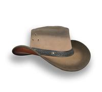 Leatherick Cowboy Hats for Men - Braided Western Aussie Style Wide Brim Vintage Outback Hats with Chin Cord (S, Black & Brown)