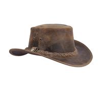 Leatherick Cowboy Hats for Men - Braided Western Aussie Style Wide Brim Vintage Outback Hats with Chin Cord (2XL, Light Brown)