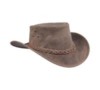 Leatherick Cowboy Hats for Men - Braided Western Aussie Style Wide Brim Vintage Outback Hats with Chin Cord (L, Beige Brown)