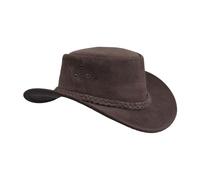Leatherick Cowboy Hats for Men - Braided Western Aussie Style Wide Brim Vintage Outback Hats with Chin Cord (L, Brown)