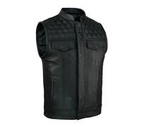 Leatherick Honeycomb SOA Style Genuine Leather Motorcycle Waistcoat for Men - Black Biker Vest with Polyester Liner & Dual Closure
