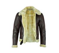 Leatherick Men Brown Aviator Real Goat Skin Leather Shearling Style Vintage Bomber Flying Jacket (L)