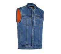 Leatherick Men’s Heavy Duty Denim Biker Waistcoat with Breathable Inner, Dual Closure Motorcycle Riding Waistcoat with Deep Pockets