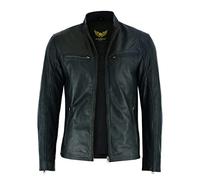 Leatherick Men’s Sheep Leather Jacket - Cafe Racer Motorcycle Jacket with Front Zipper and Multiple Pockets