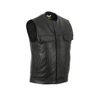 Leatherick Men's Anarchy Club Collarless Black Genuine Leather Biker Vest