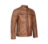 Leatherick Mens Distressed Tan Brown Genuine Leather Cafe Racer Biker Jacket Retro Style Vintage Jacket (UK, Alpha, M, Regular, Regular)