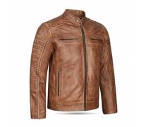 Leatherick Mens Distressed Tan Brown Genuine Leather Cafe Racer Biker Jacket Retro Style Vintage Jacket (UK, Alpha, XL, Regular, Regular)