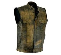 Leatherick Mens Leather Motorcycle Vest | SOA Club Style Biker Vest for Men with 8 Inside Pockets, Dual Closure Riding Gear, Distress Brown, M