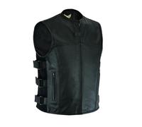 Leatherick Men's Motorcycle Warrior Style Tactical Leather Waistcoats Biker Vests (L, Tactical Style (Perforated Pockets))