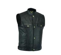 Leatherick Motorcycle Mens SOA Genuine Leather Biker Vest with Open Buttons for Riding and Fashion Cut of style Black Waistcoat with Deep Pockets (S - EUR46) Black