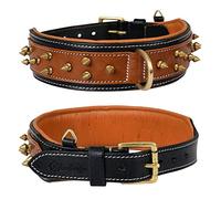 Leatherific Spike Dog Collar | Spiky Series | Premium Genuine Bridle Leather, Heavy Duty, Padded, Strong | for Medium, Large, XL Breeds | Black Brown Color | 2" Wide (Neck Size 14"-18", Walnut)