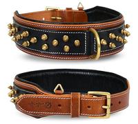 Leatherific Spike Dog Collar | Spiky Series | Premium Genuine Bridle Leather, Heavy Duty, Padded, Strong | for Medium, Large, XL Breeds | Black Brown Color | 2" Wide (Neck Size 18"-22", Charcoal)