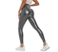 LeatherLeggings for Women Faux Leather High Waist Butt Lift Leggings Slim Fit Full Length Tight Trousers Y2K Punk Gothic Streetwear Festival Party Night Clubwear Dress Up Outfits Pants Trousers Grey