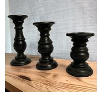 leatherooze Mango Wood Candle Holders for Pillar Candles - Set of 3 Tall Candle Stick Holders,Black Candle Holders for Modern Farmhouse Fireplace Mantle Shelf Table,Living Room,Kitchen Decor,Gift