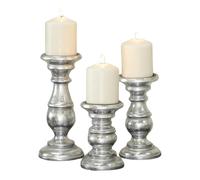 leatherooze Traditional Mango Wood Pillar Candle Holder, Set of 3 10", 8", 6" H, Silver