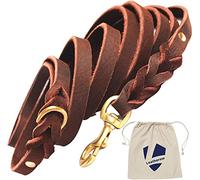 Leatherow Braided Leather Dog Leash 10 Foot - Full Grain Heavy Duty Dog Leashes for Large Medium Small Dogs. 10 Ft Soft Leather Lead | Best for Training Hiking Walking Actual Size (Dark Brown)