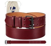 Leatherow Full Grain Leather Tool Belt - 2" Heavy Duty Work Belt Burnished Edges - Amish-Crafted Utility Belt for Carpenters, Electricians, Construction & Contractors, Adjustable (Burgundy, 40"-48")