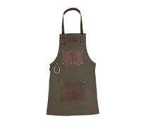 Leathershire Top Grain Leather Blue Canvas Apron Butcher Cook, BBQ, Chef, DIY, Woodwork Apron Gift for Him Gift for HerGift for Him Gift for Her (Green)