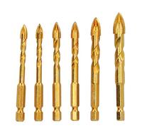 Leatikall 6Pcs Drill Bit Set, Cross Spearhead Drill Bit Carbide Hex Shank Drilling Tool with 1/4in Hex Shank for Ceramic Tile Marble Glass Wood and Metal