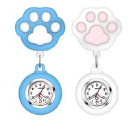 Leatrom Cute Cat Claw Nurse Watch With Stretch Silicone Hook and Glowing Pointer - Suitable for Medical Workers, Blue&White, casual