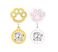 Leatrom Cute Cat Claw Nurse Watch With Stretch Silicone Hook and Glowing Pointer - Suitable for Medical Workers, White&Yellow, casual