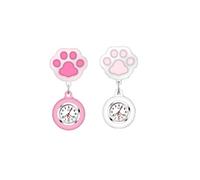 Leatrom Cute Cat Claw Nurse Watch With Stretch Silicone Hook and Glowing Pointer - Suitable for Medical Workers, Pink&White, casual
